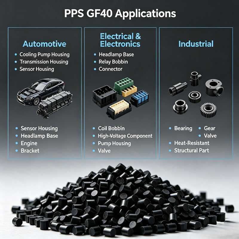 PPS GF40 plastik diubah suai tahan kimia untuk Automotif